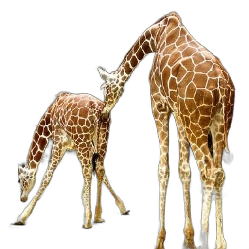 animal, creature, 3d render, concept art, photorealistic, two, giraffes, one transparent PNG cut-out