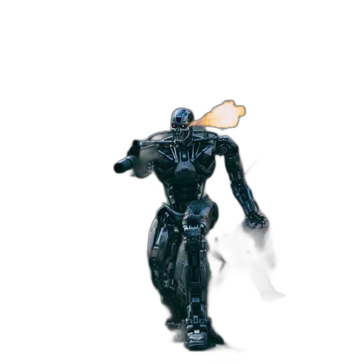 robot, weapon, staff, mask, concept art, 3d render, outer space, monochrome transparent PNG cut-out