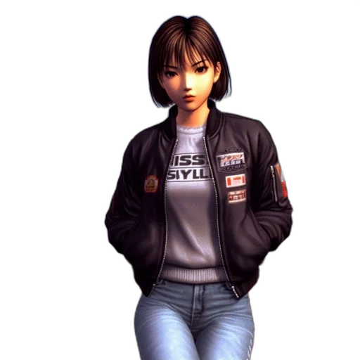 jacket, concept art, photorealistic, 3d render, pixel art, anime-style, character, stands transparent PNG cut-out