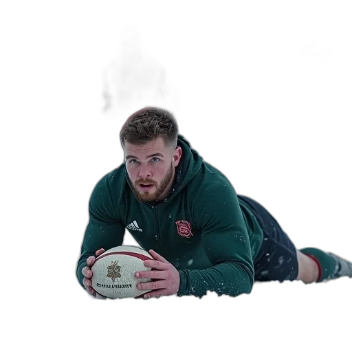 dragon, creature, rugby, player, lying, ground, ball, his transparent PNG cut-out