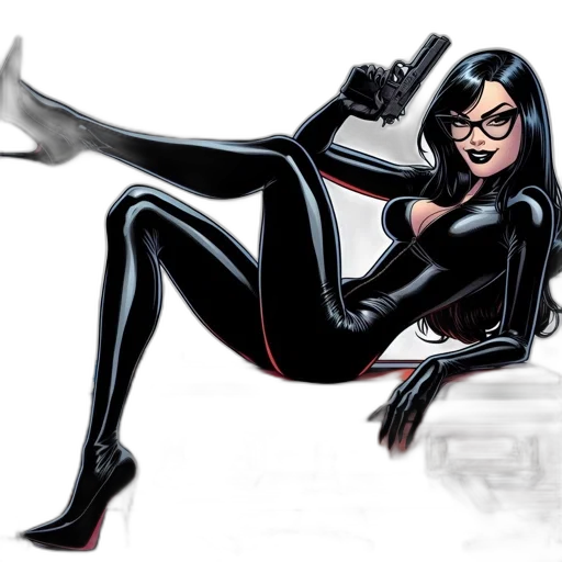comic book art, concept art, cartoon, fantasy art, woman, sporting, sleek, black transparent PNG cut-out