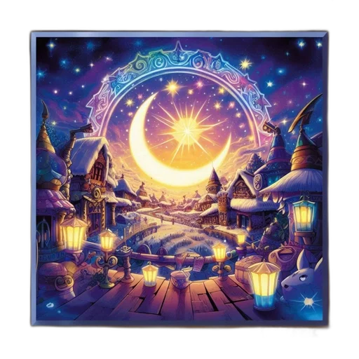 fantasy art, concept art, night, outer space, sunset, nighttime, village, scene transparent PNG cut-out