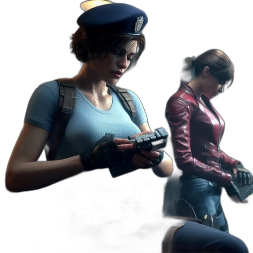 weapon, concept art, 3d render, photorealistic, comic book art, two, women, one transparent PNG cut-out