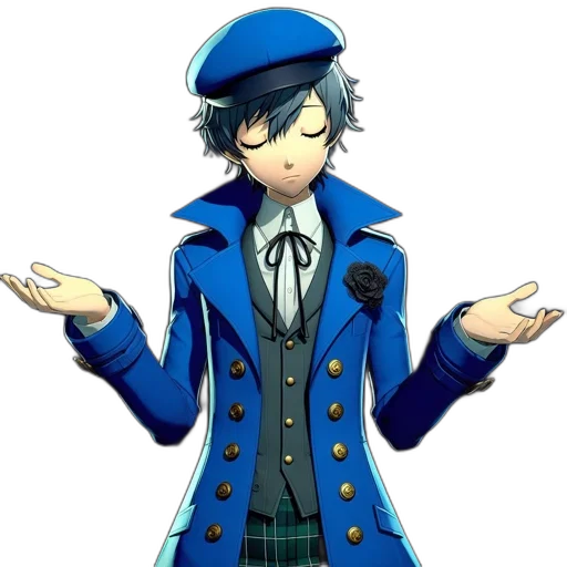 jacket, staff, hat, pixel art, concept art, anime, cartoon, blue transparent PNG cut-out
