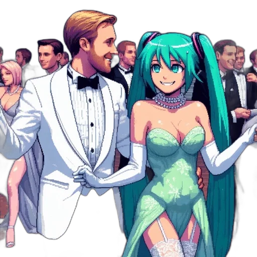 dress, robot, weapon, anime, cartoon, pixel art, concept art, blue transparent PNG cut-out
