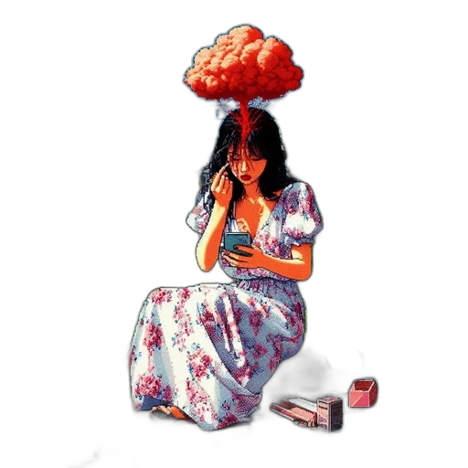 umbrella, dress, hat, crown, concept art, vaporwave, pixel art, anime transparent PNG cut-out
