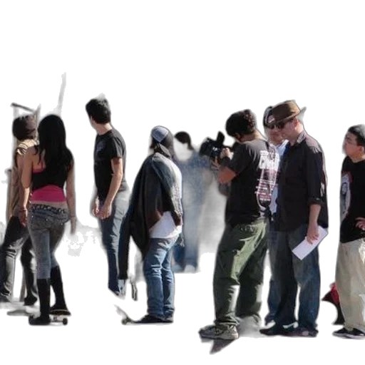 staff, mask, concept art, group, people, standing, around, one transparent PNG cut-out
