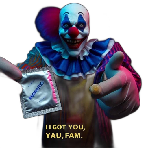 mask, face, creature, vaporwave, concept art, intimidating, clown, sporting transparent PNG cut-out