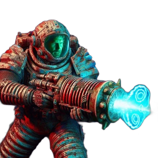 robot, staff, weapon, creature, concept art, 3d render, cyberpunk, outer space transparent PNG cut-out