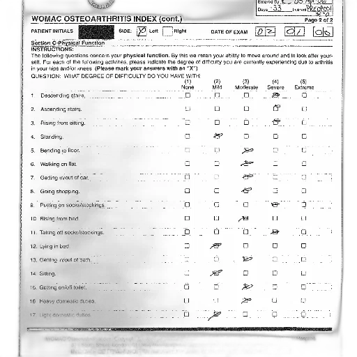 womac, osteoarthritis, index, form, shown, patient, initials, date transparent PNG cut-out