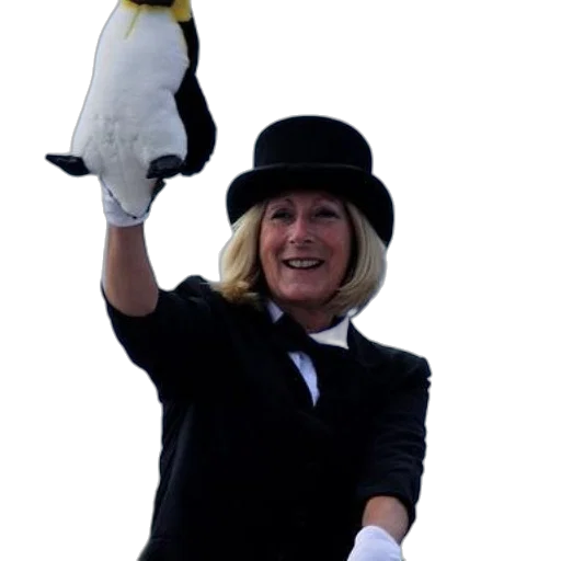 staff, hat, animal, woman, black, top, suit, holds transparent PNG cut-out