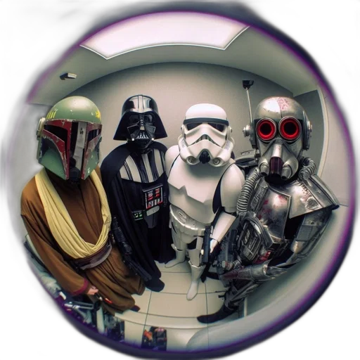 mask, staff, robot, outer space, four, individuals, dress, iconic transparent PNG cut-out