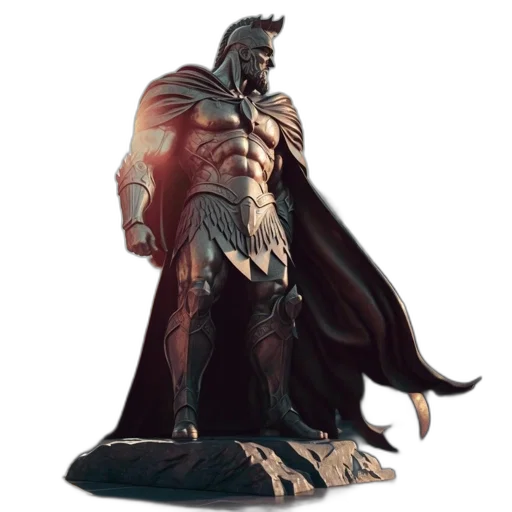 concept art, comic book art, 3d render, fantasy art, dark, warrior, statue, dynamic transparent PNG cut-out