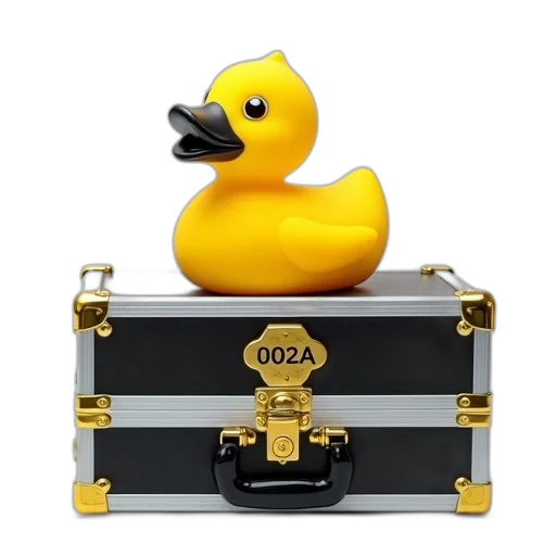 yellow, rubber, duck, black, beak, feet, sitting, top transparent PNG cut-out