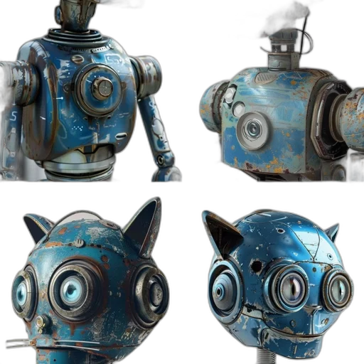 robot, mask, concept art, 3d render, cyberpunk, blue, four, robotic transparent PNG cut-out