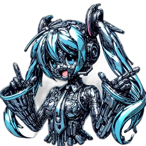 robot, weapon, hair, staff, cyberpunk, concept art, comic book art, anime transparent PNG cut-out