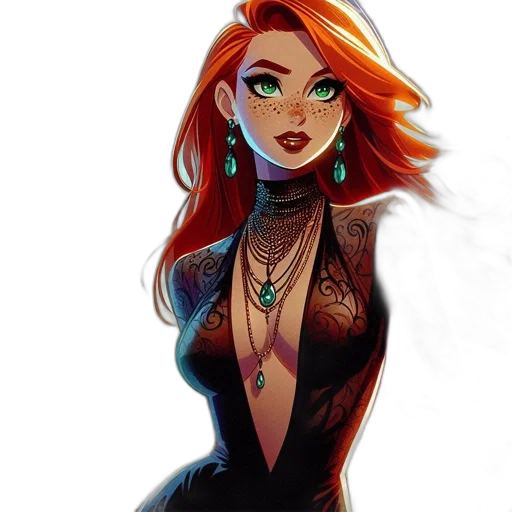 dress, jewelry, fantasy art, comic book art, concept art, cartoon, neon lights, dark transparent PNG cut-out