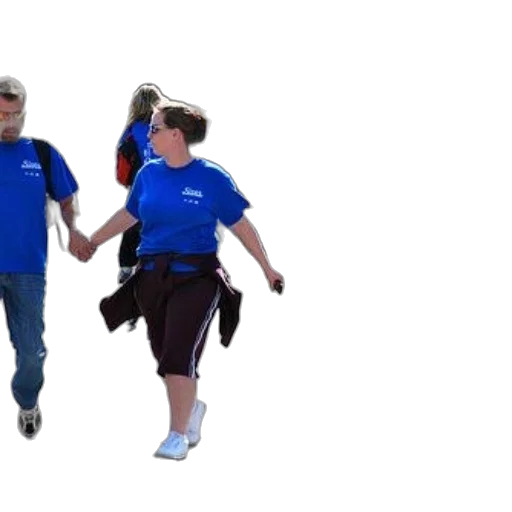 staff, group, people, wearing, blue, shirts, walk, down transparent PNG cut-out