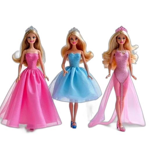 dress, 3d render, concept art, collection, three, barbie, dolls, displayed transparent PNG cut-out