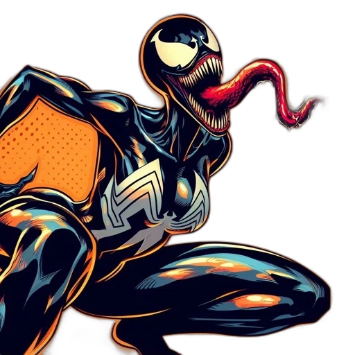 comic book art, concept art, pixel art, cartoon, animated, female, rendition, venom transparent PNG cut-out