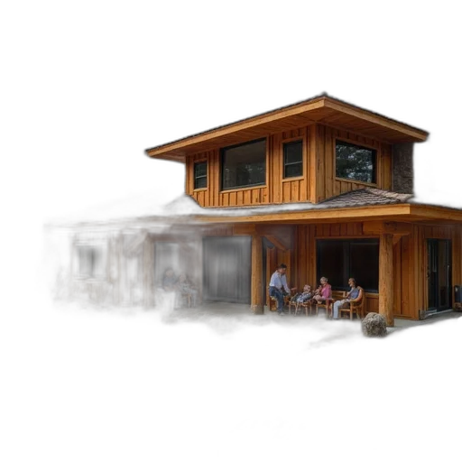 building, 3d render, concept art, photorealistic, pixel art, fog, earth tones, family transparent PNG cut-out