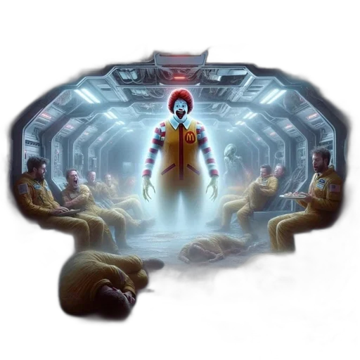 robot, concept art, fantasy art, comic book art, underwater, outer space, menacing, futuristic transparent PNG cut-out