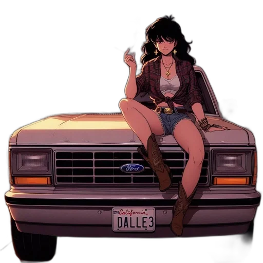 car, jacket, weapon, anime, vaporwave, concept art, pixel art, neon lights transparent PNG cut-out