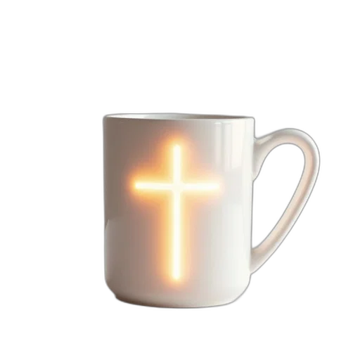jewelry, 3d render, white, coffee, mug, glowing, cross, design transparent PNG cut-out