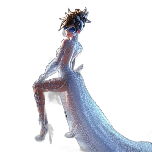 dress, robot, staff, concept art, fantasy art, comic book art, 3d render, outer space transparent PNG cut-out