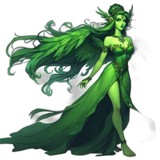 dress, concept art, fantasy art, comic book art, pixel art, green, ethereal, green-skinned transparent PNG cut-out