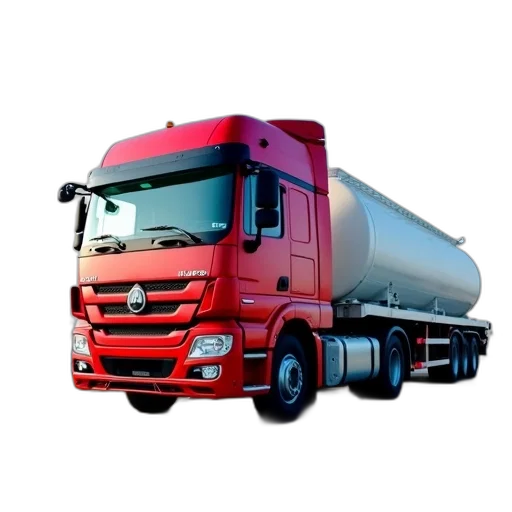 weapon, photorealistic, 3d render, concept art, red, white, semi-truck, driving transparent PNG cut-out