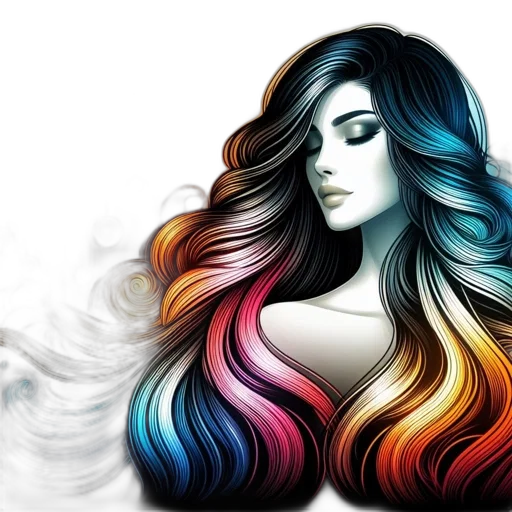 hair, fantasy art, watercolor, photorealistic, cartoon, fire, colorful, pastel transparent PNG cut-out
