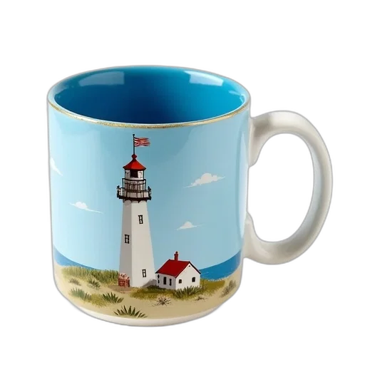 photorealistic, ceramic, mug, blue, interior, white, exterior, featuring transparent PNG cut-out