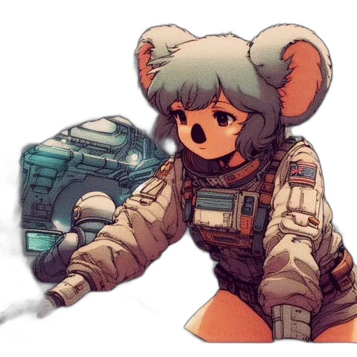 robot, weapon, animal, jacket, cyberpunk, pixel art, concept art, anime transparent PNG cut-out