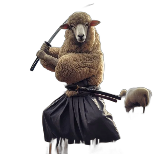 animal, staff, weapon, concept art, 3d render, sheep, dressed, kimono transparent PNG cut-out