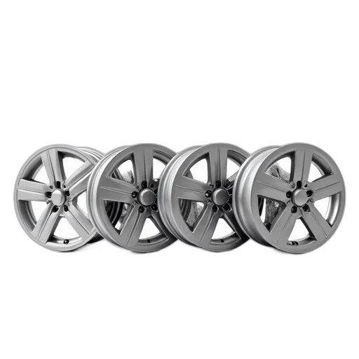 car, jewelry, 3d render, set, four, identical, silver, wheels transparent PNG cut-out