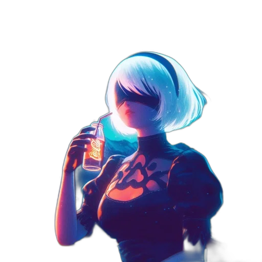robot, bottle, dress, jacket, concept art, cyberpunk, pixel art, vaporwave transparent PNG cut-out