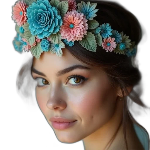 crown, hat, jewelry, flower, photorealistic, oil painting, fantasy art, 3d render transparent PNG cut-out