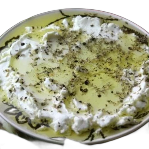 food, green, plate, creamy, white, dip, topped, herbs transparent PNG cut-out