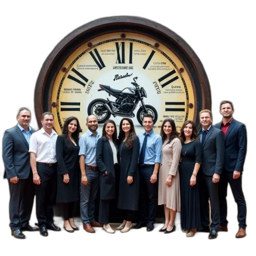 staff, group, people, posing, photo, front, large, circular transparent PNG cut-out