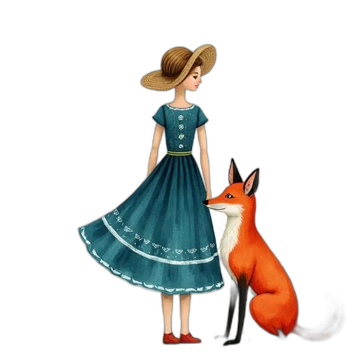 dress, animal, hat, concept art, 3d render, fantasy art, watercolor, forest transparent PNG cut-out