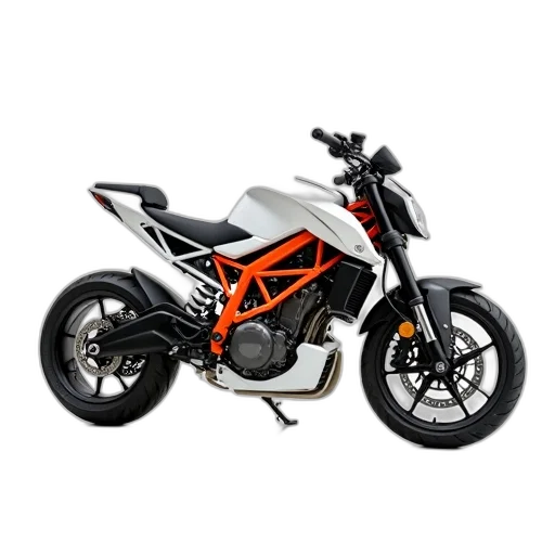 3d render, photorealistic, concept art, white, orange, motorcycle, displayed, background transparent PNG cut-out