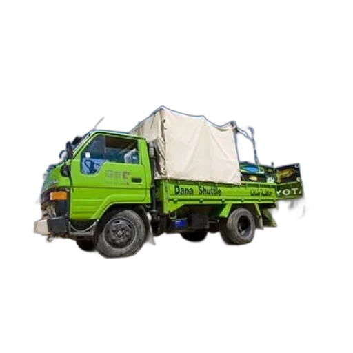 3d render, photorealistic, green, truck, word, dana, shuttle, side transparent PNG cut-out