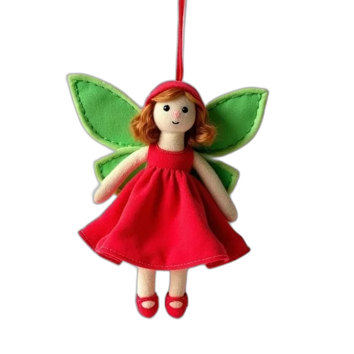 dress, 3d render, small, red, green, plush, toy, fairy transparent PNG cut-out