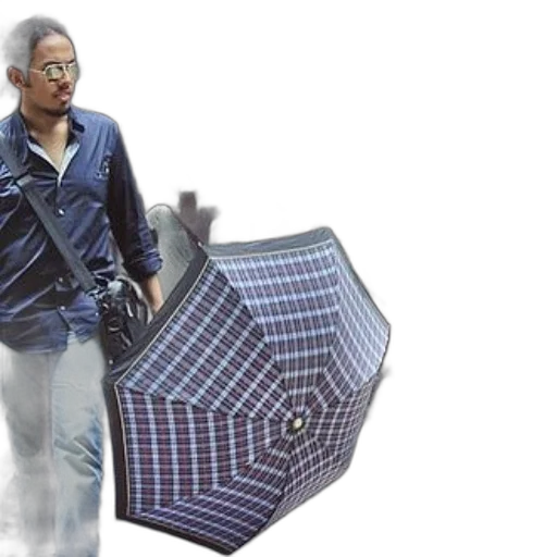 umbrella, jacket, man, blue, shirt, jeans, holds, plaid transparent PNG cut-out