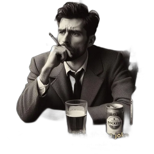 face, jacket, bottle, photorealistic, concept art, comic book art, pixel art, man transparent PNG cut-out