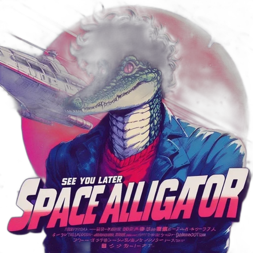 concept art, vaporwave, comic book art, outer space, humanoid, alligator, wears, blue transparent PNG cut-out