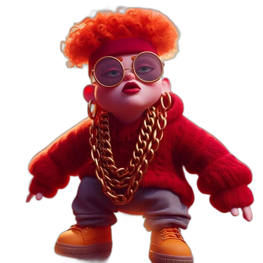jacket, jewelry, 3d render, concept art, bright, orange-haired, animated, character transparent PNG cut-out