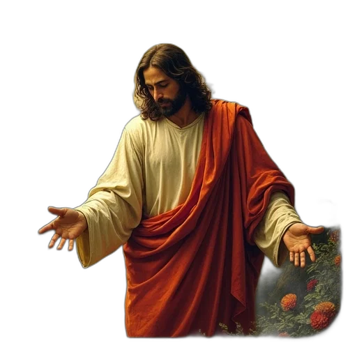 face, photorealistic, concept art, pixel art, painting, depicting, jesus, garden transparent PNG cut-out