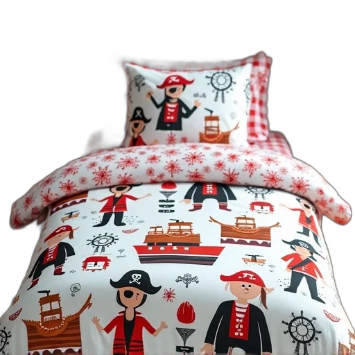 furniture, red, child, bedspread, pirate, theme, featuring, various transparent PNG cut-out